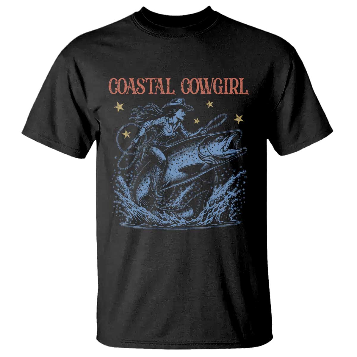 Coastal Cowgirl T Shirt Funny Western Country Rodeo Cowgirl Fishing - Wonder Print Shop