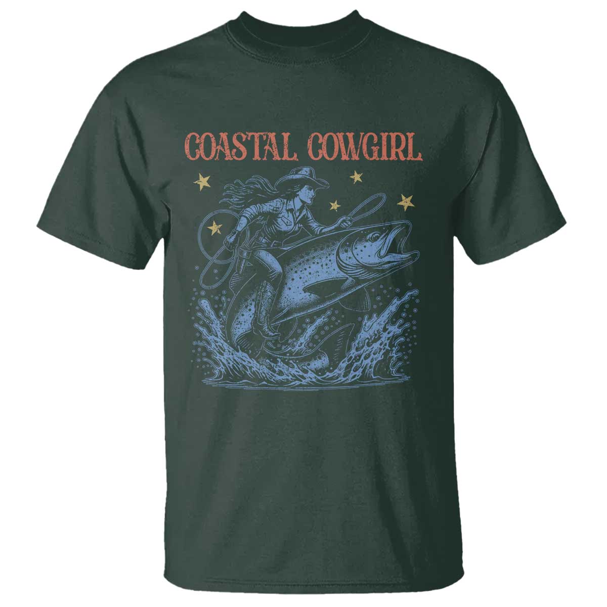 Coastal Cowgirl T Shirt Funny Western Country Rodeo Cowgirl Fishing - Wonder Print Shop