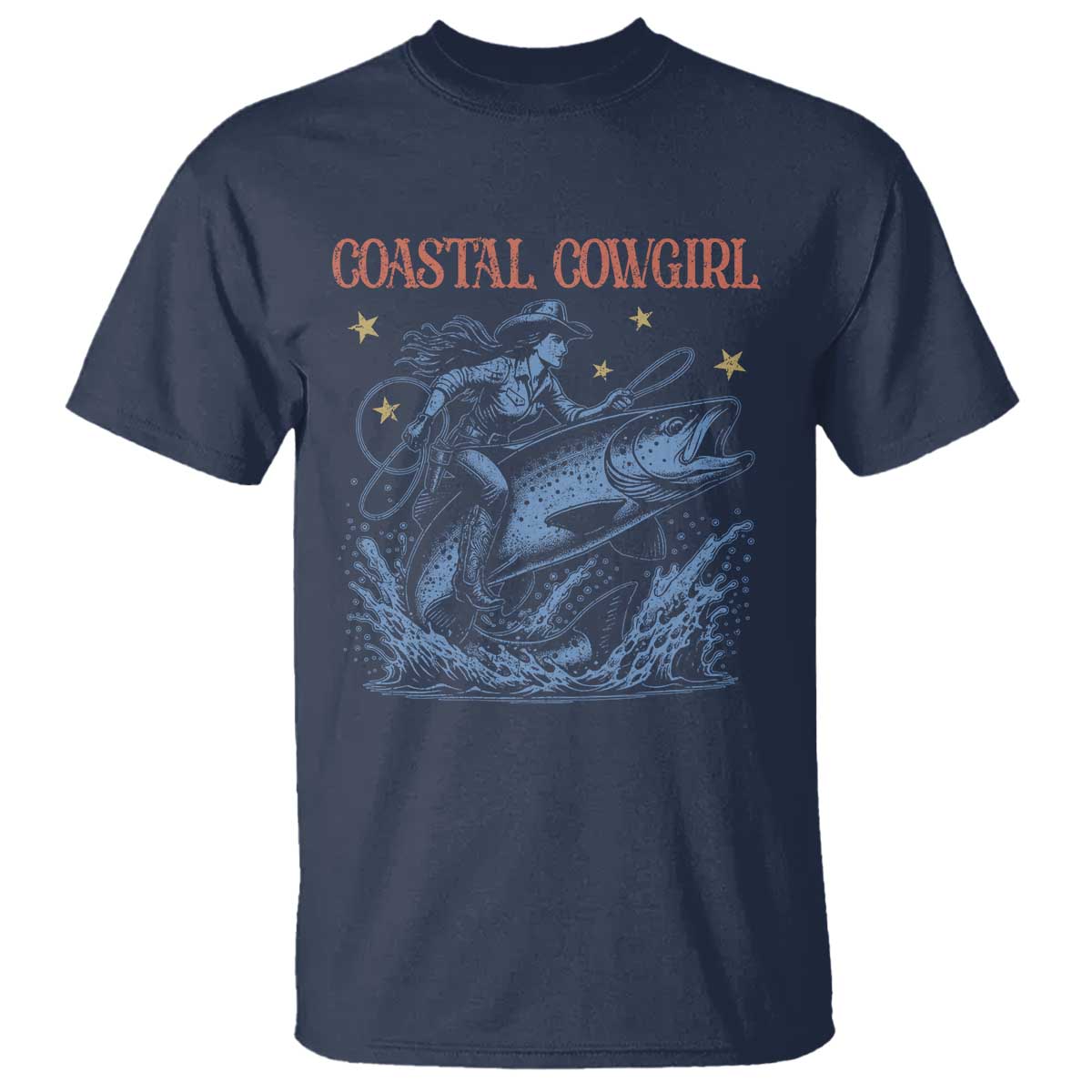 Coastal Cowgirl T Shirt Funny Western Country Rodeo Cowgirl Fishing - Wonder Print Shop