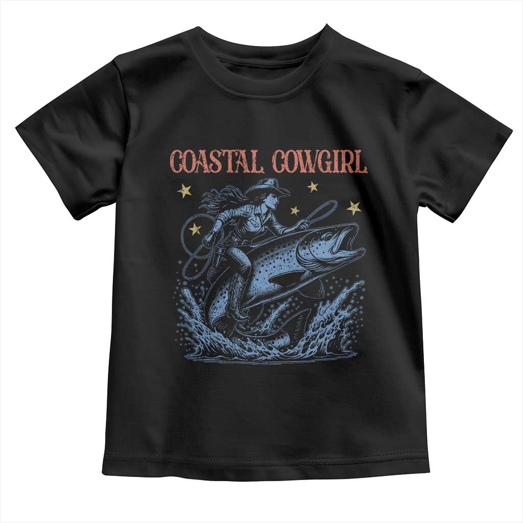 Coastal Cowgirl Toddler T Shirt Funny Western Country Rodeo Cowgirl Fishing - Wonder Print Shop