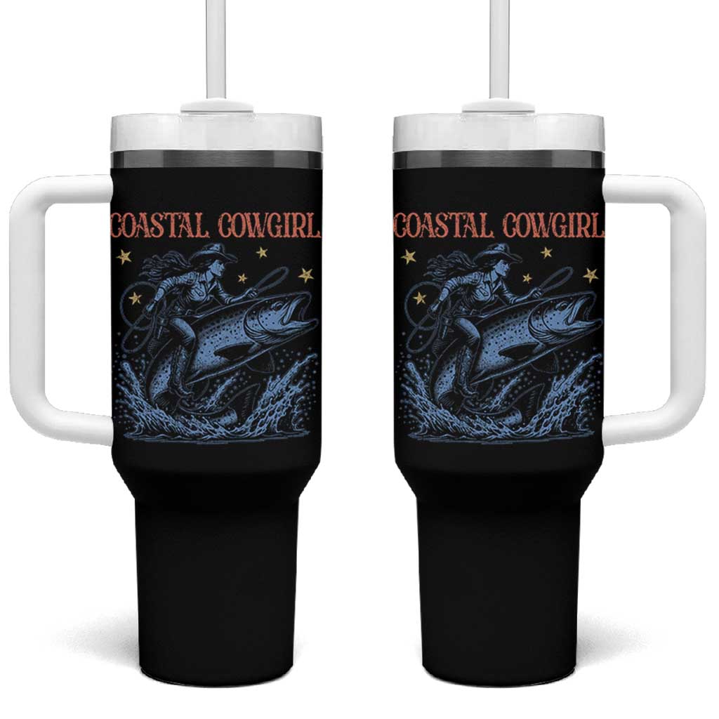 Coastal Cowgirl Tumbler With Handle Funny Western Country Rodeo Cowgirl Fishing - Wonder Print Shop