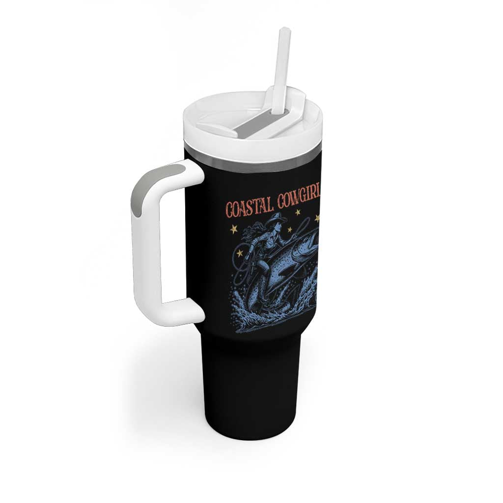 Coastal Cowgirl Tumbler With Handle Funny Western Country Rodeo Cowgirl Fishing - Wonder Print Shop