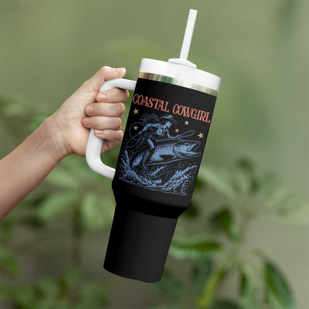 Coastal Cowgirl Tumbler With Handle Funny Western Country Rodeo Cowgirl Fishing - Wonder Print Shop