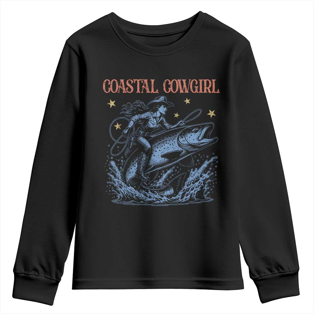 Coastal Cowgirl Youth Sweatshirt Funny Western Country Rodeo Cowgirl Fishing - Wonder Print Shop