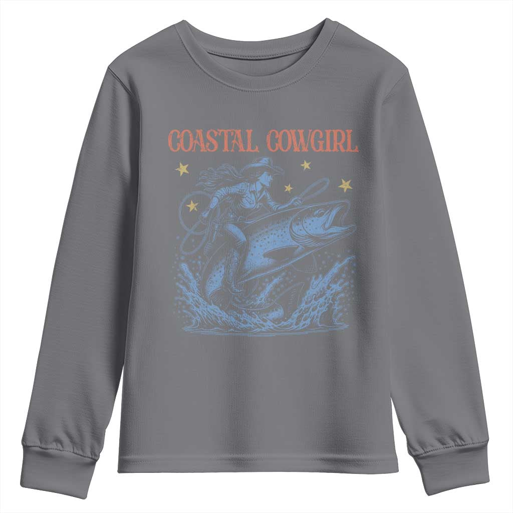 Coastal Cowgirl Youth Sweatshirt Funny Western Country Rodeo Cowgirl Fishing - Wonder Print Shop
