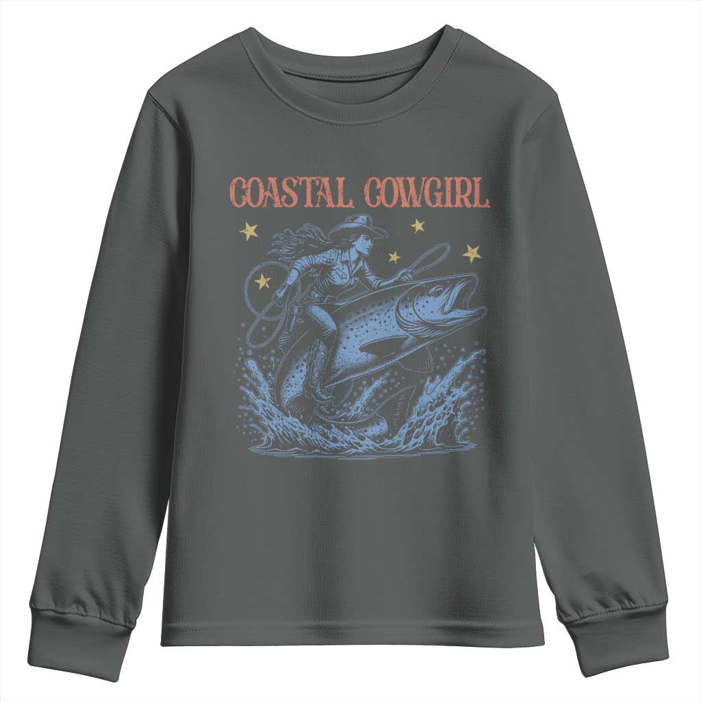 Coastal Cowgirl Youth Sweatshirt Funny Western Country Rodeo Cowgirl Fishing - Wonder Print Shop