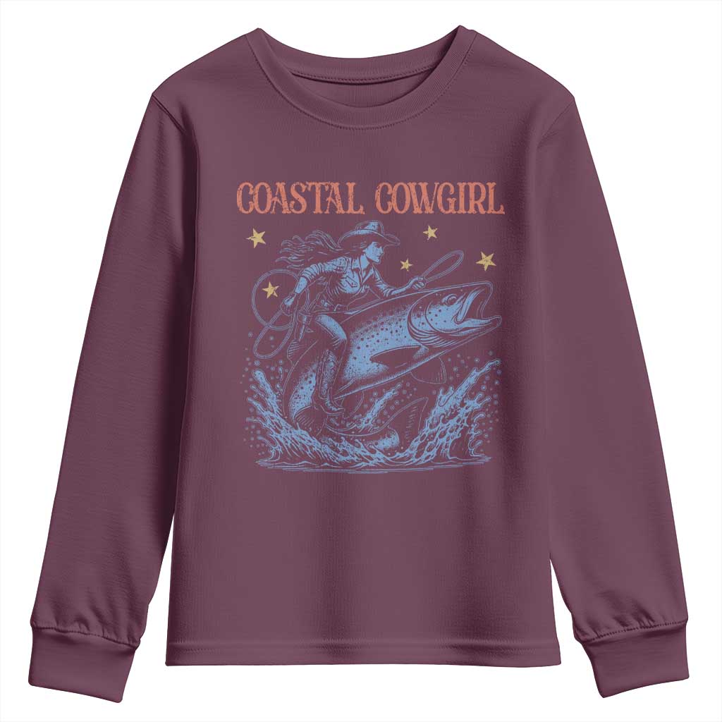 Coastal Cowgirl Youth Sweatshirt Funny Western Country Rodeo Cowgirl Fishing - Wonder Print Shop