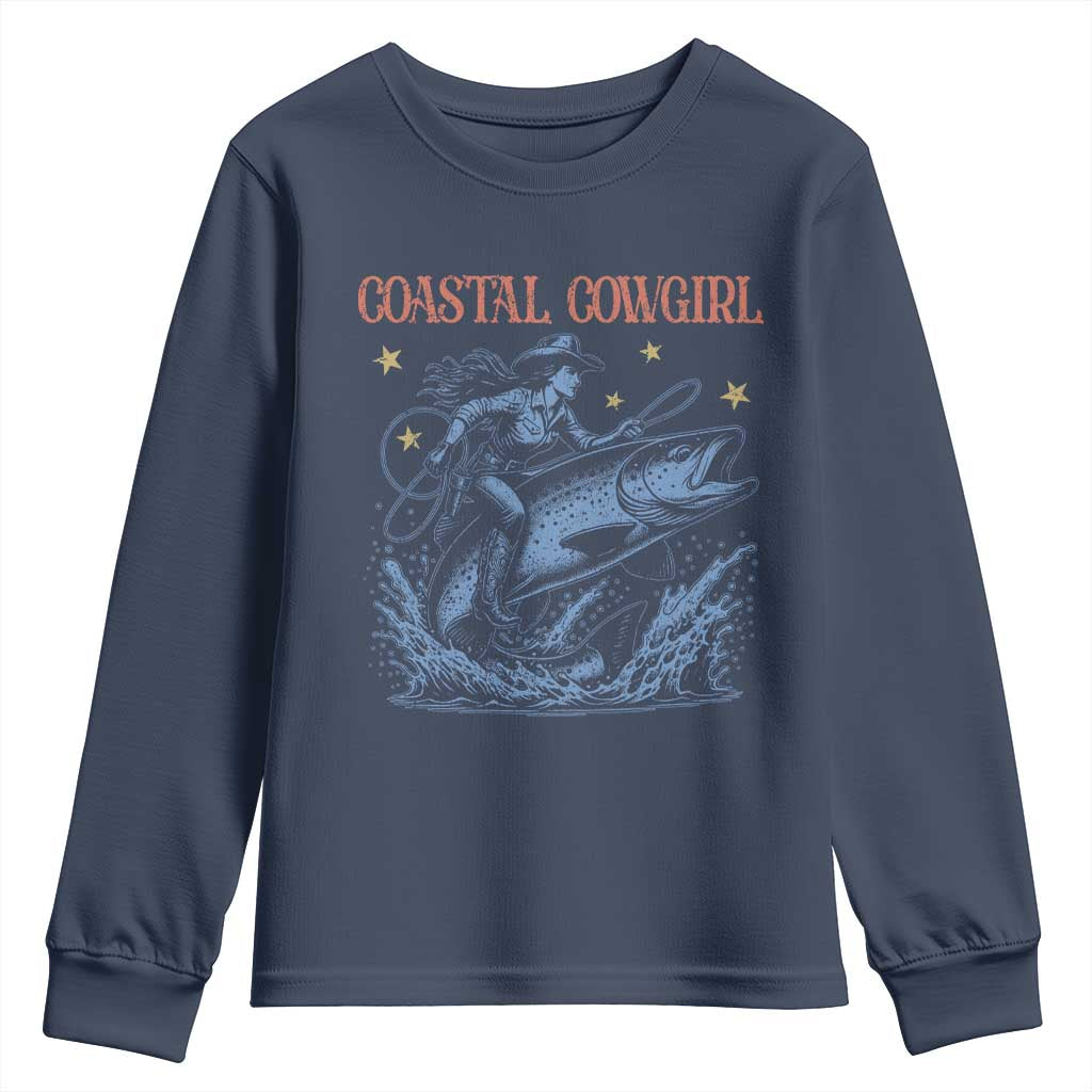 Coastal Cowgirl Youth Sweatshirt Funny Western Country Rodeo Cowgirl Fishing - Wonder Print Shop