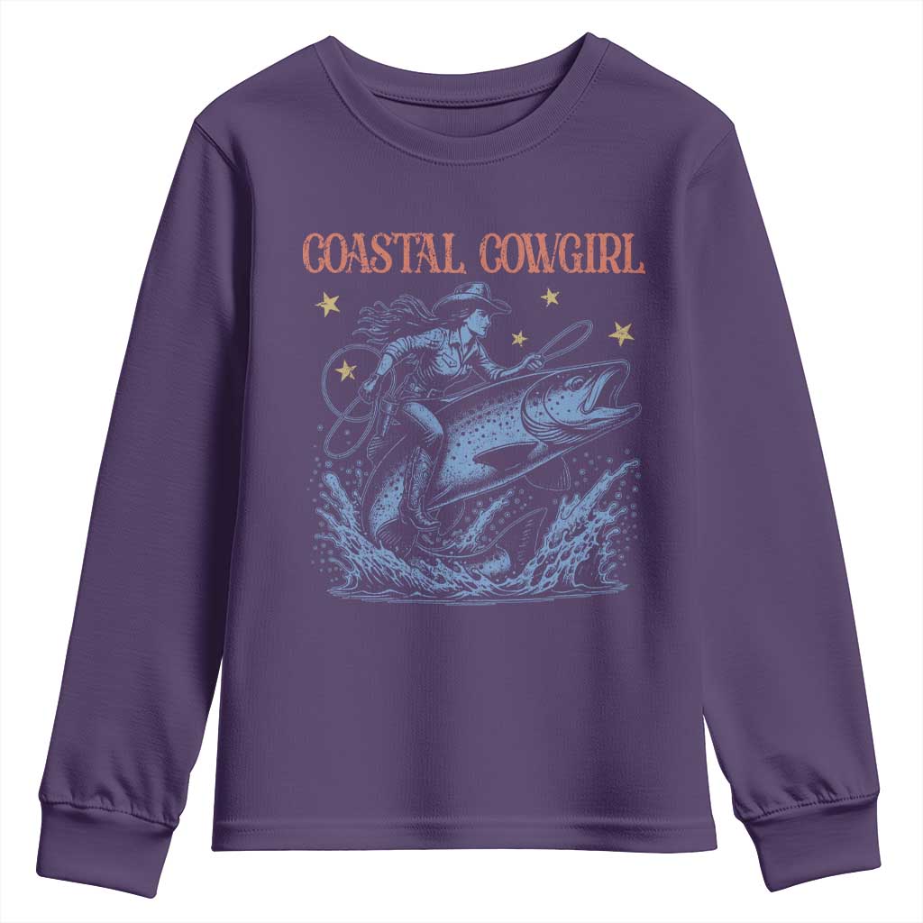 Coastal Cowgirl Youth Sweatshirt Funny Western Country Rodeo Cowgirl Fishing - Wonder Print Shop