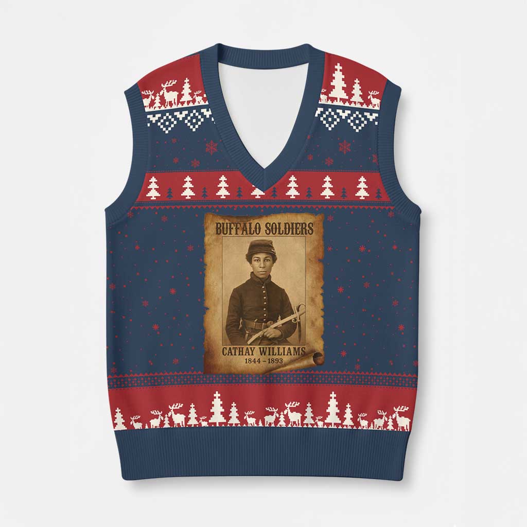 Cathay Williams V-Neck Knit Sweater Vest Buffalo Soldier First African American Female Soldier - Wonder Print Shop