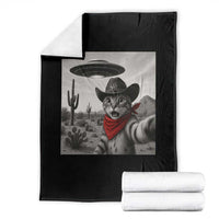 Vintage UFO Cowboy Cat Throw Blanket Retro 90s Western Rodeo Kitten Cat Selfie With Alien UFO - Wonder Print Shop