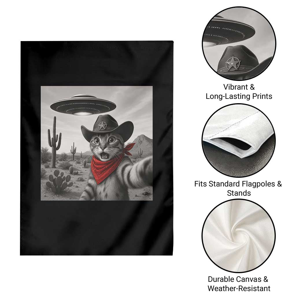 Vintage UFO Cowboy Cat Garden Flag Retro 90s Western Rodeo Kitten Cat Selfie With Alien UFO - Wonder Print Shop