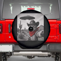 Vintage UFO Cowboy Cat Spare Tire Cover Retro 90s Western Rodeo Kitten Cat Selfie With Alien UFO - Wonder Print Shop