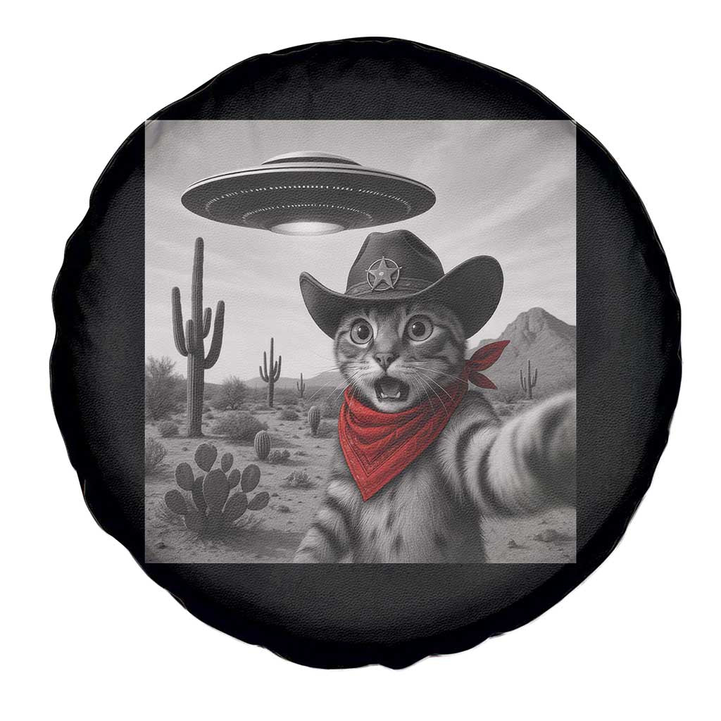 Vintage UFO Cowboy Cat Spare Tire Cover Retro 90s Western Rodeo Kitten Cat Selfie With Alien UFO - Wonder Print Shop