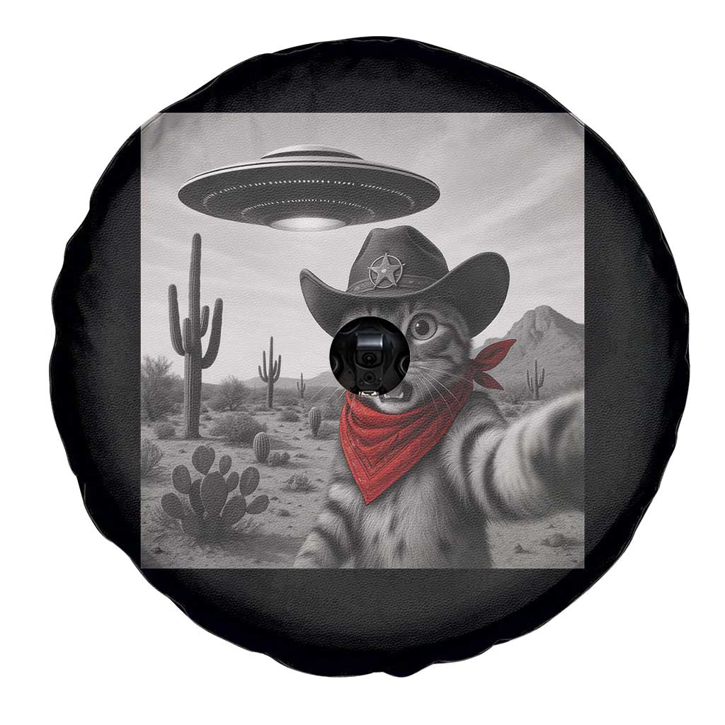 Vintage UFO Cowboy Cat Spare Tire Cover Retro 90s Western Rodeo Kitten Cat Selfie With Alien UFO - Wonder Print Shop