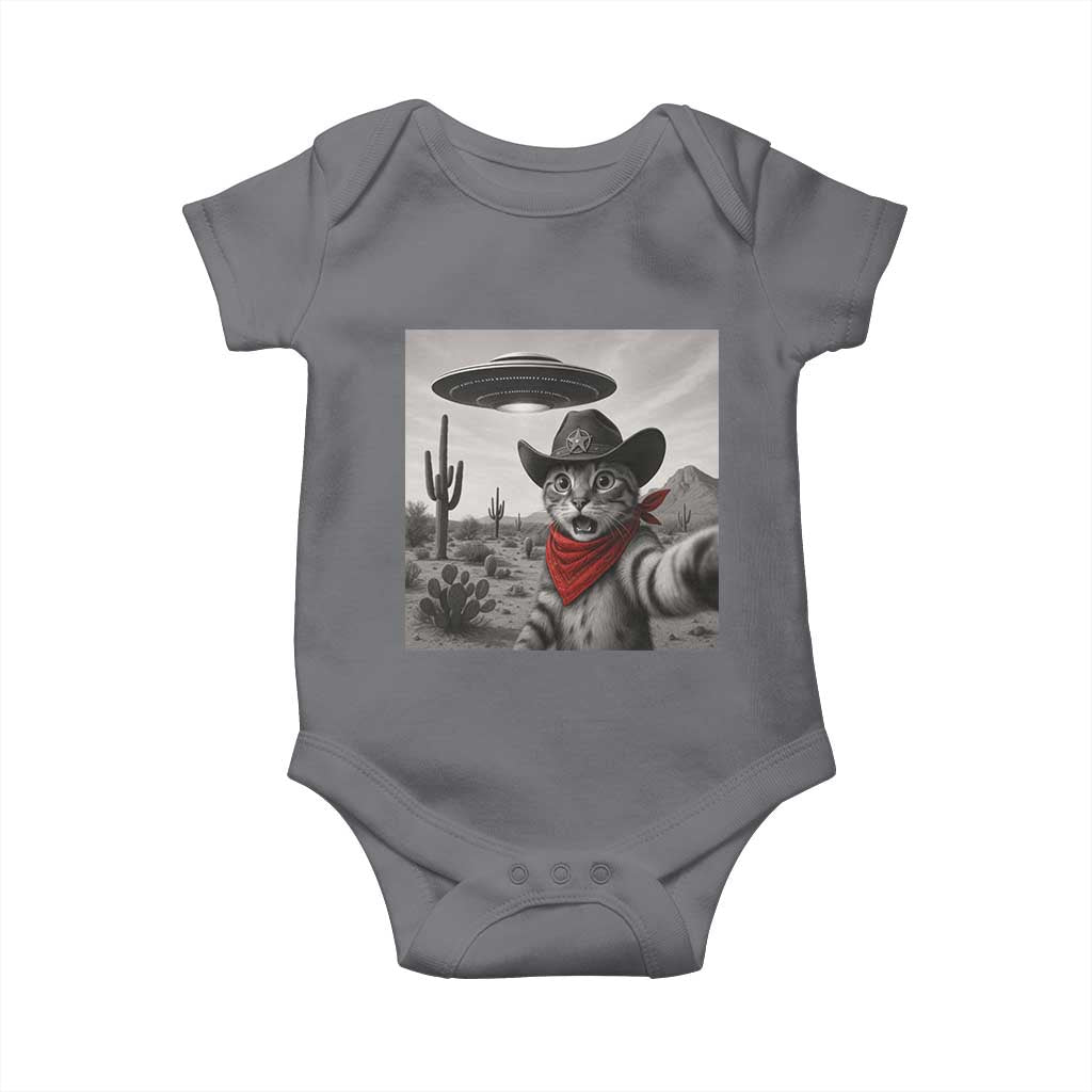 Vintage UFO Cowboy Cat Baby Onesie Retro 90s Western Rodeo Kitten Cat Selfie With Alien UFO - Wonder Print Shop