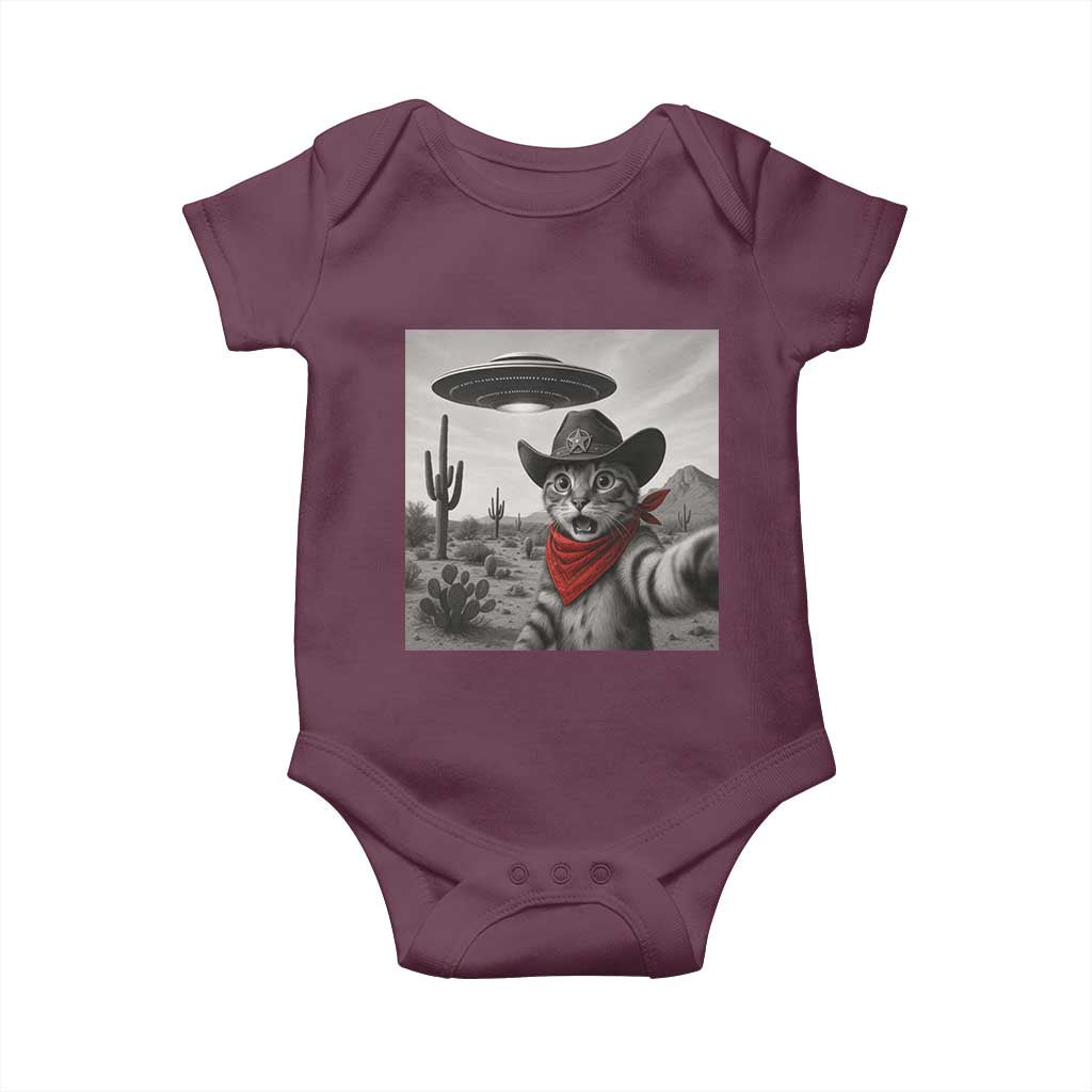 Vintage UFO Cowboy Cat Baby Onesie Retro 90s Western Rodeo Kitten Cat Selfie With Alien UFO - Wonder Print Shop