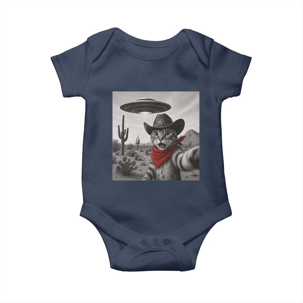 Vintage UFO Cowboy Cat Baby Onesie Retro 90s Western Rodeo Kitten Cat Selfie With Alien UFO - Wonder Print Shop