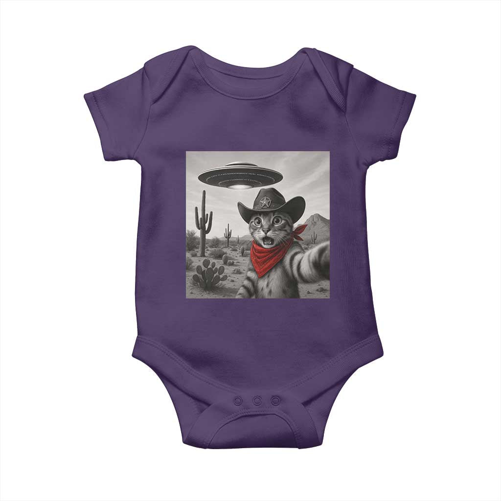 Vintage UFO Cowboy Cat Baby Onesie Retro 90s Western Rodeo Kitten Cat Selfie With Alien UFO - Wonder Print Shop