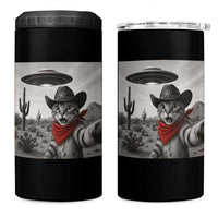 Vintage UFO Cowboy Cat 4 in 1 Can Cooler Tumbler Retro 90s Western Rodeo Kitten Cat Selfie With Alien UFO - Wonder Print Shop