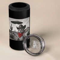 Vintage UFO Cowboy Cat 4 in 1 Can Cooler Tumbler Retro 90s Western Rodeo Kitten Cat Selfie With Alien UFO - Wonder Print Shop