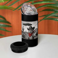 Vintage UFO Cowboy Cat 4 in 1 Can Cooler Tumbler Retro 90s Western Rodeo Kitten Cat Selfie With Alien UFO - Wonder Print Shop