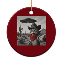 Vintage UFO Cowboy Cat Ceramic Ornament Retro 90s Western Rodeo Kitten Cat Selfie With Alien UFO - Wonder Print Shop