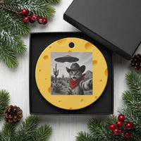 Vintage UFO Cowboy Cat Ceramic Ornament Retro 90s Western Rodeo Kitten Cat Selfie With Alien UFO - Wonder Print Shop