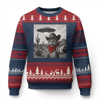Vintage UFO Cowboy Cat Ugly Christmas Sweater Retro 90s Western Rodeo Kitten Cat Selfie With Alien UFO - Wonder Print Shop