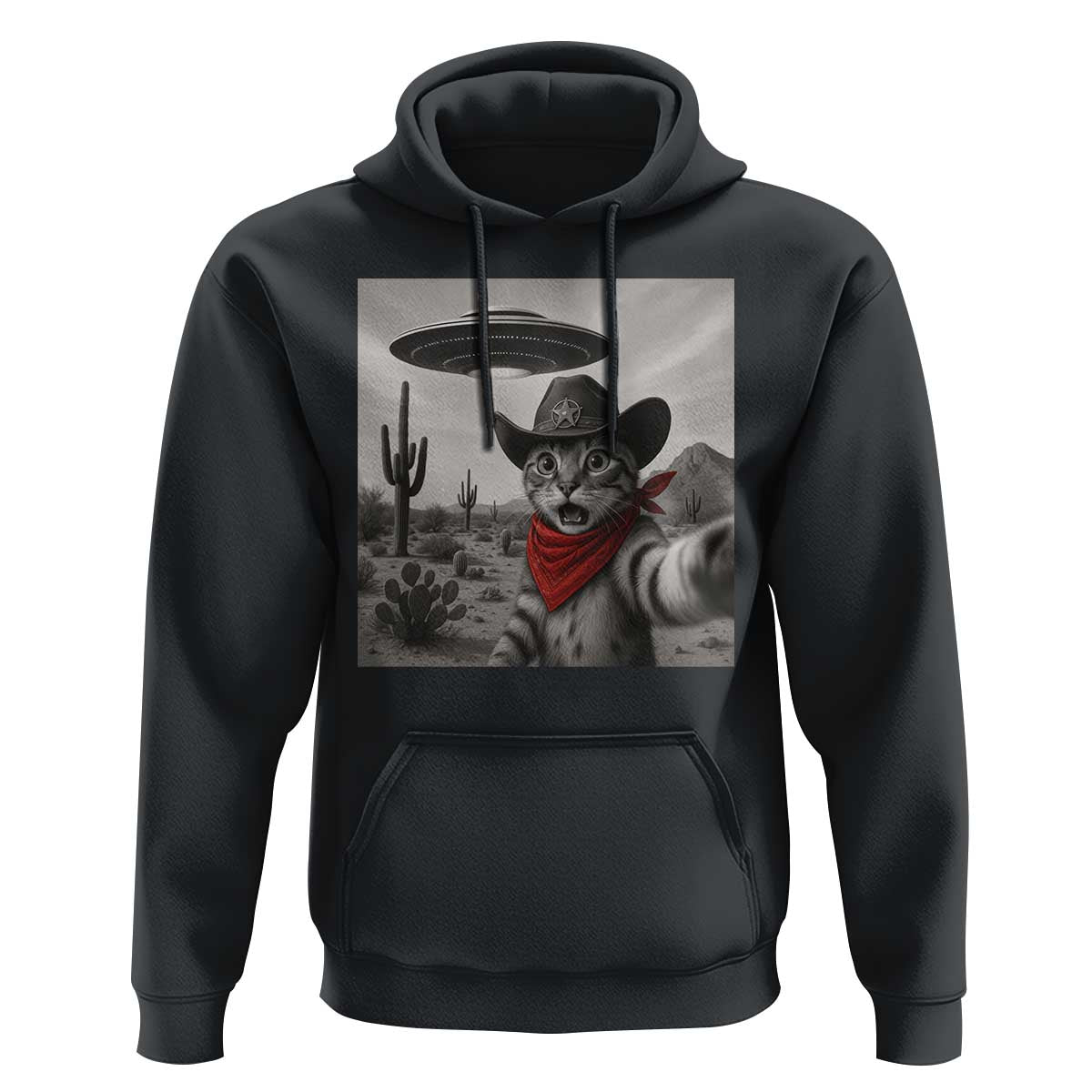 Vintage UFO Cowboy Cat Hoodie Retro 90s Western Rodeo Kitten Cat Selfie With Alien UFO - Wonder Print Shop