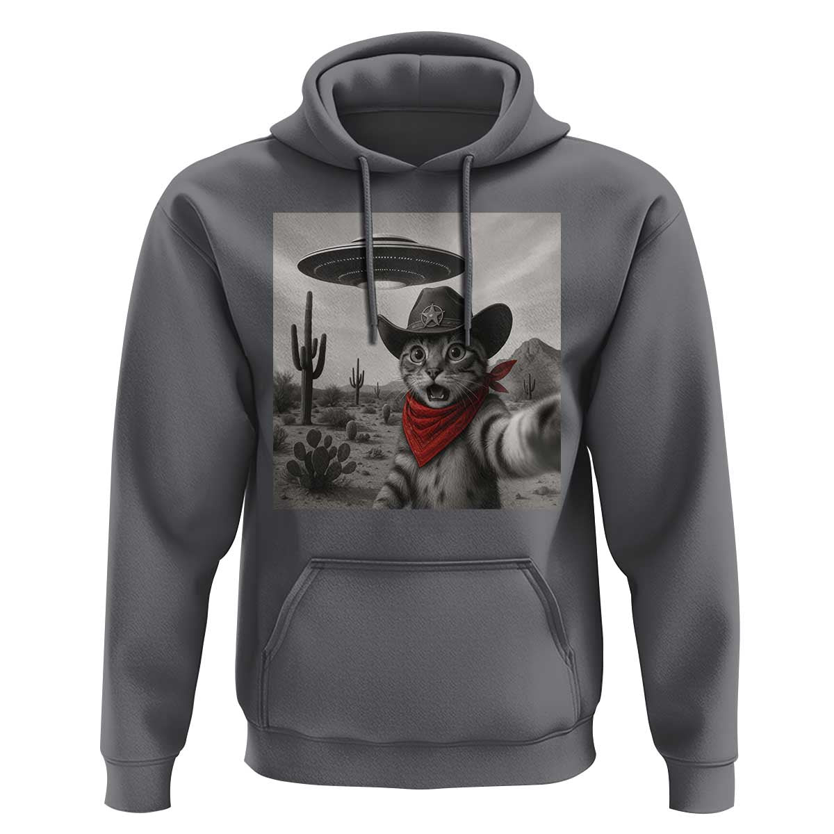 Vintage UFO Cowboy Cat Hoodie Retro 90s Western Rodeo Kitten Cat Selfie With Alien UFO - Wonder Print Shop