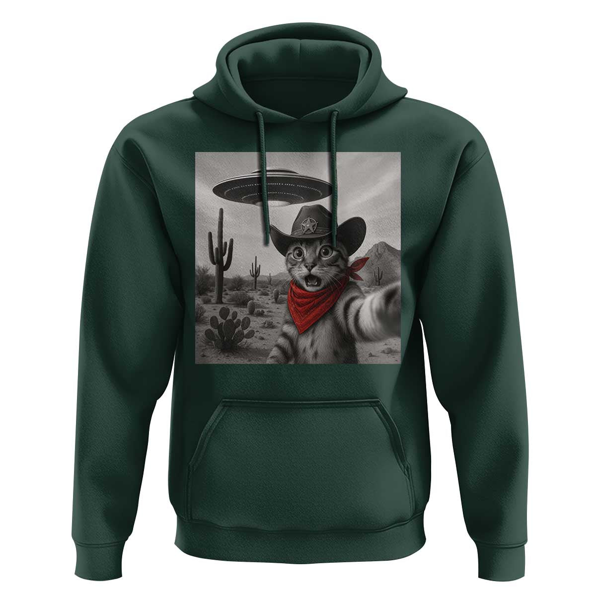 Vintage UFO Cowboy Cat Hoodie Retro 90s Western Rodeo Kitten Cat Selfie With Alien UFO - Wonder Print Shop