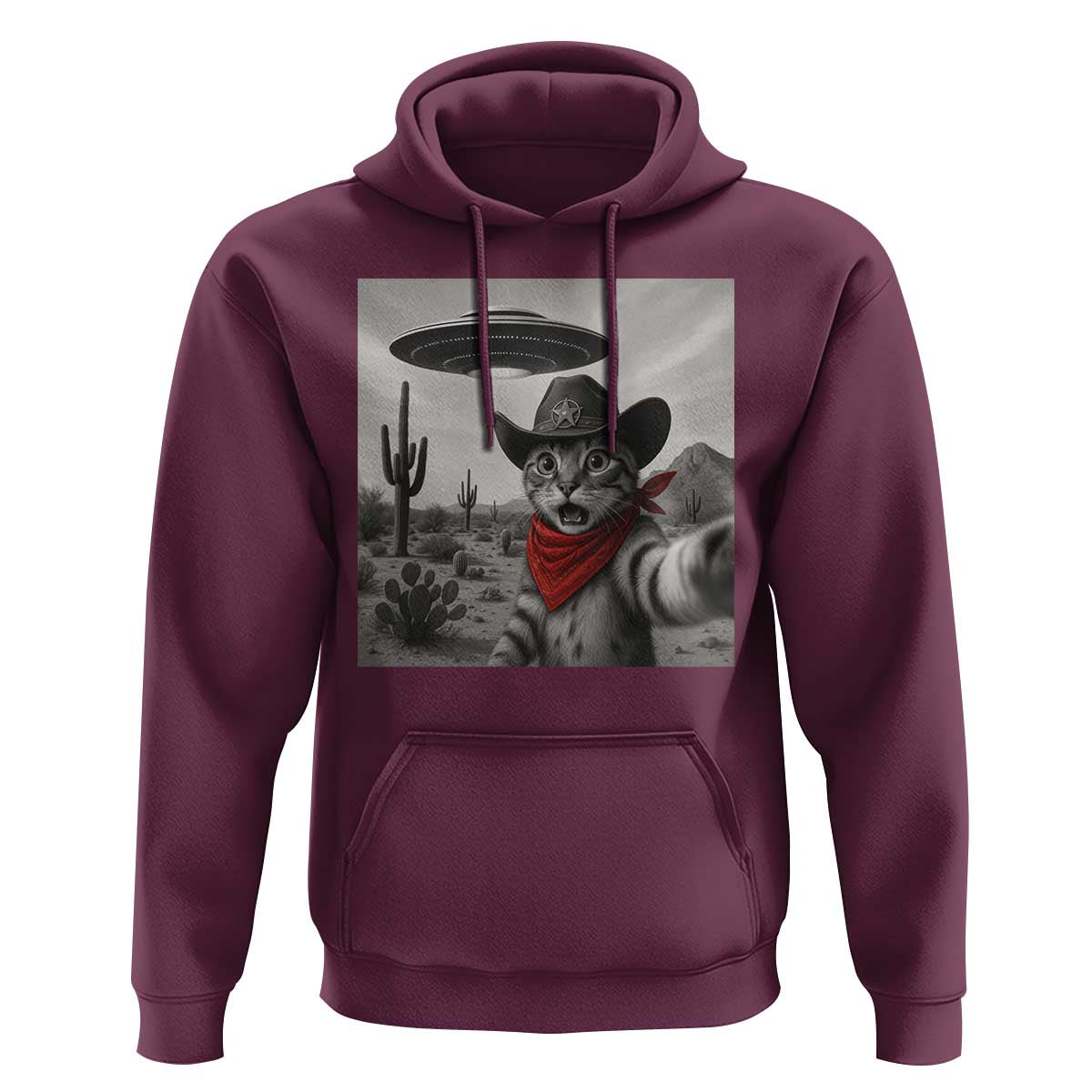 Vintage UFO Cowboy Cat Hoodie Retro 90s Western Rodeo Kitten Cat Selfie With Alien UFO - Wonder Print Shop