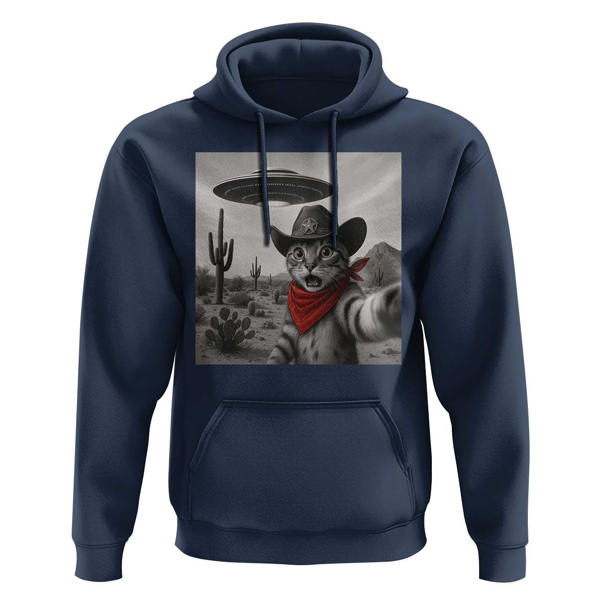 Vintage UFO Cowboy Cat Hoodie Retro 90s Western Rodeo Kitten Cat Selfie With Alien UFO - Wonder Print Shop