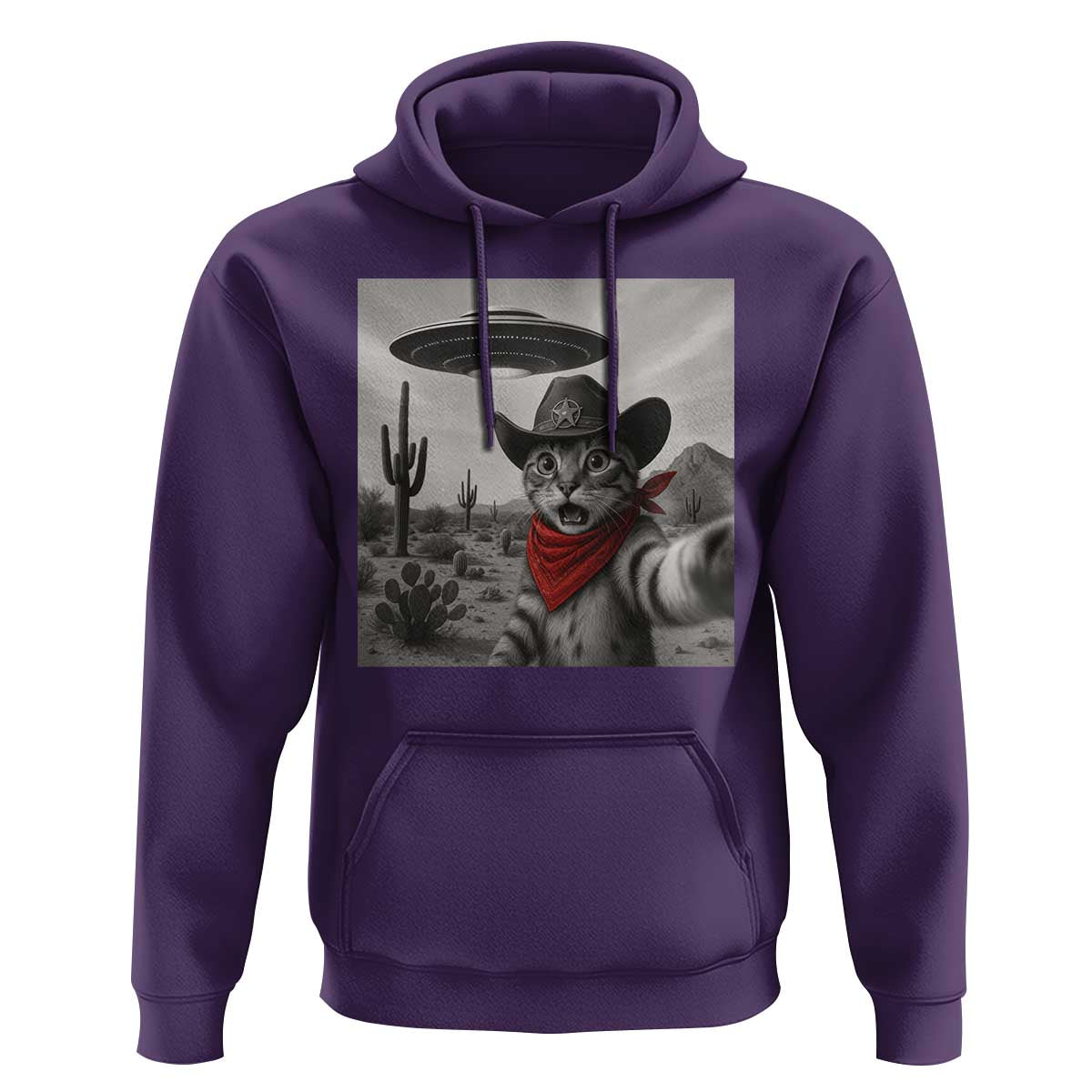 Vintage UFO Cowboy Cat Hoodie Retro 90s Western Rodeo Kitten Cat Selfie With Alien UFO - Wonder Print Shop