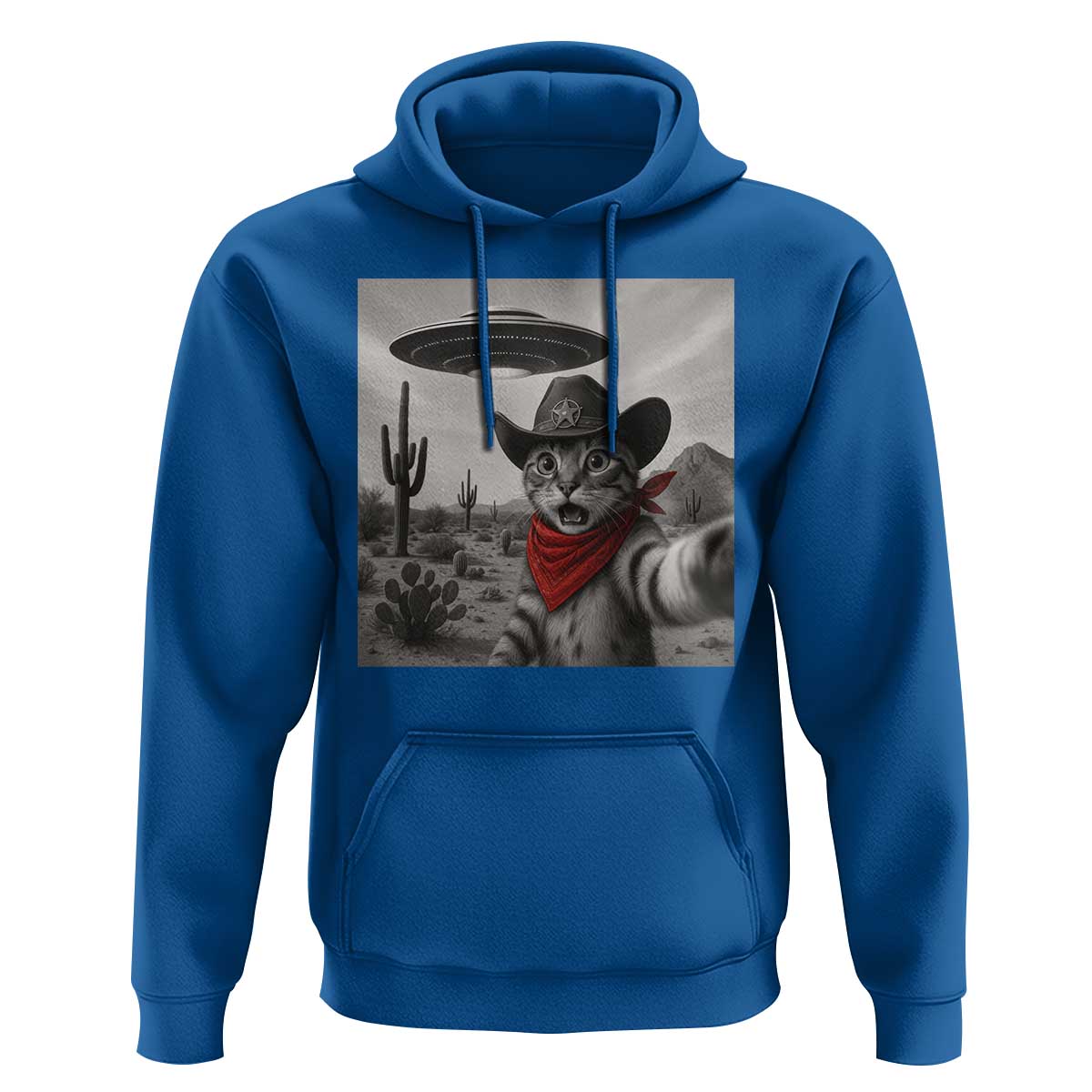 Vintage UFO Cowboy Cat Hoodie Retro 90s Western Rodeo Kitten Cat Selfie With Alien UFO - Wonder Print Shop