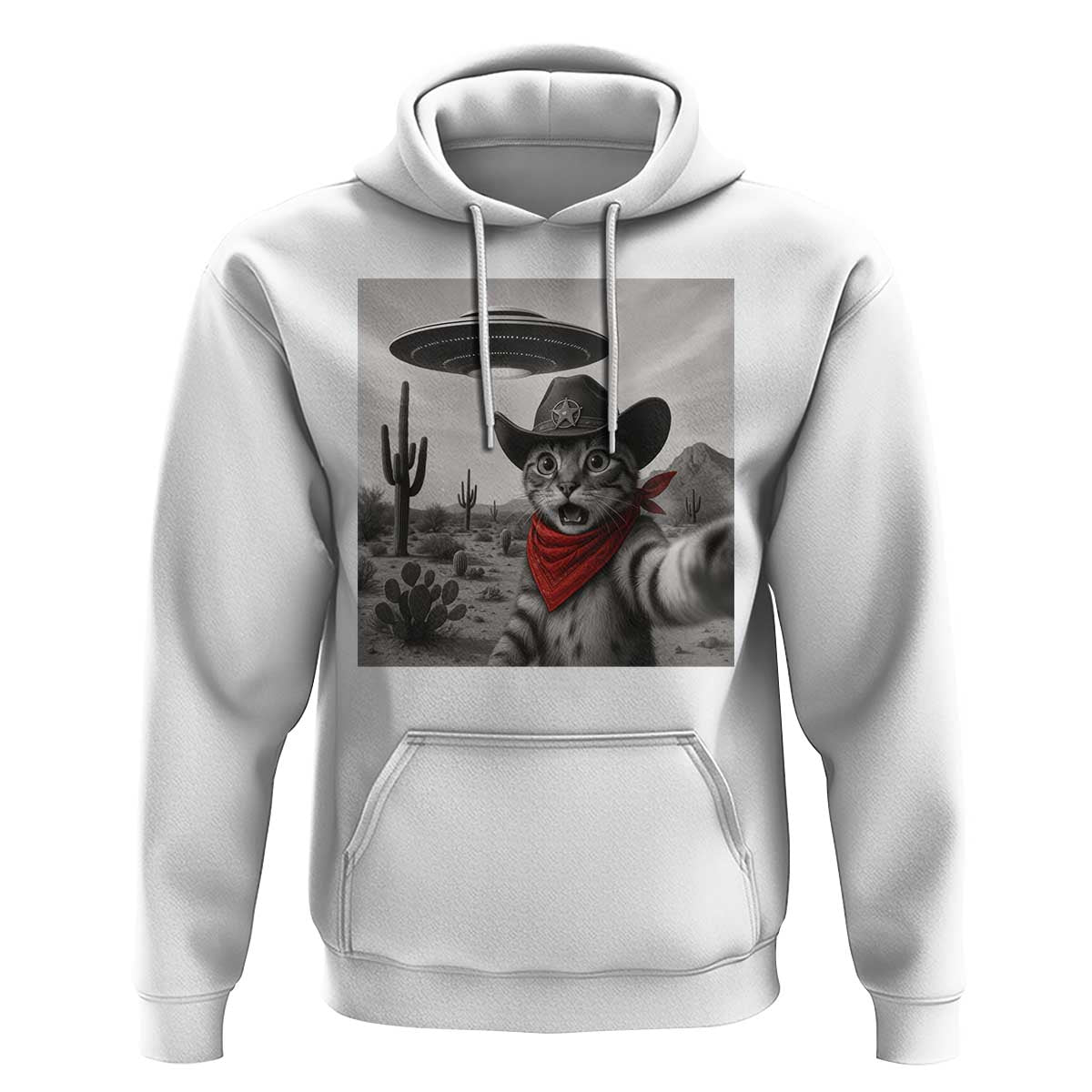 Vintage UFO Cowboy Cat Hoodie Retro 90s Western Rodeo Kitten Cat Selfie With Alien UFO - Wonder Print Shop