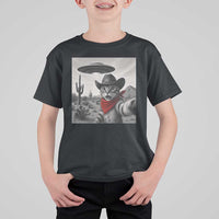 Vintage UFO Cowboy Cat T Shirt For Kid Retro 90s Western Rodeo Kitten Cat Selfie With Alien UFO - Wonder Print Shop