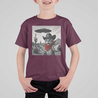 Vintage UFO Cowboy Cat T Shirt For Kid Retro 90s Western Rodeo Kitten Cat Selfie With Alien UFO - Wonder Print Shop