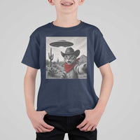 Vintage UFO Cowboy Cat T Shirt For Kid Retro 90s Western Rodeo Kitten Cat Selfie With Alien UFO - Wonder Print Shop