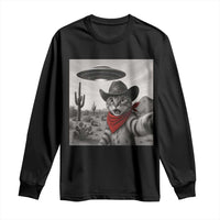 Vintage UFO Cowboy Cat Long Sleeve Shirt Retro 90s Western Rodeo Kitten Cat Selfie With Alien UFO - Wonder Print Shop