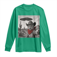 Vintage UFO Cowboy Cat Long Sleeve Shirt Retro 90s Western Rodeo Kitten Cat Selfie With Alien UFO - Wonder Print Shop