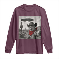 Vintage UFO Cowboy Cat Long Sleeve Shirt Retro 90s Western Rodeo Kitten Cat Selfie With Alien UFO - Wonder Print Shop