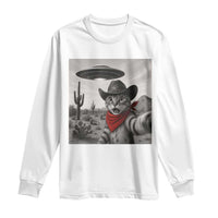 Vintage UFO Cowboy Cat Long Sleeve Shirt Retro 90s Western Rodeo Kitten Cat Selfie With Alien UFO - Wonder Print Shop