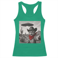 Vintage UFO Cowboy Cat Racerback Tank Top Retro 90s Western Rodeo Kitten Cat Selfie With Alien UFO - Wonder Print Shop
