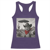 Vintage UFO Cowboy Cat Racerback Tank Top Retro 90s Western Rodeo Kitten Cat Selfie With Alien UFO - Wonder Print Shop