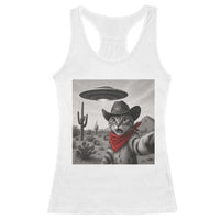 Vintage UFO Cowboy Cat Racerback Tank Top Retro 90s Western Rodeo Kitten Cat Selfie With Alien UFO - Wonder Print Shop