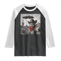 Vintage UFO Cowboy Cat Raglan Shirt Retro 90s Western Rodeo Kitten Cat Selfie With Alien UFO - Wonder Print Shop