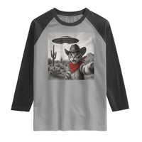 Vintage UFO Cowboy Cat Raglan Shirt Retro 90s Western Rodeo Kitten Cat Selfie With Alien UFO - Wonder Print Shop