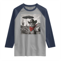 Vintage UFO Cowboy Cat Raglan Shirt Retro 90s Western Rodeo Kitten Cat Selfie With Alien UFO - Wonder Print Shop